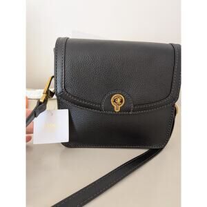 Fossil Black Pebbled Leather Crossbody Bag Gold Key Hardware NWT New